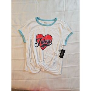 Juicy Couture Black Label Retro Y2k Style White Gathered T Shirt Red Heart S